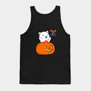 White Cat Pumpkin Trick or Treat Tank Top